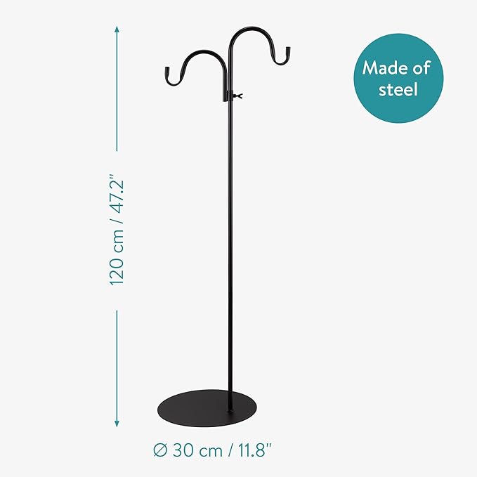 Navaris Shepherds Hooks for Outdoor - Hanging Bird Feeder Plant Pot Hook Stand Pole for Garden - Adjustable Hooks for Hummingbird Feeders and Plants