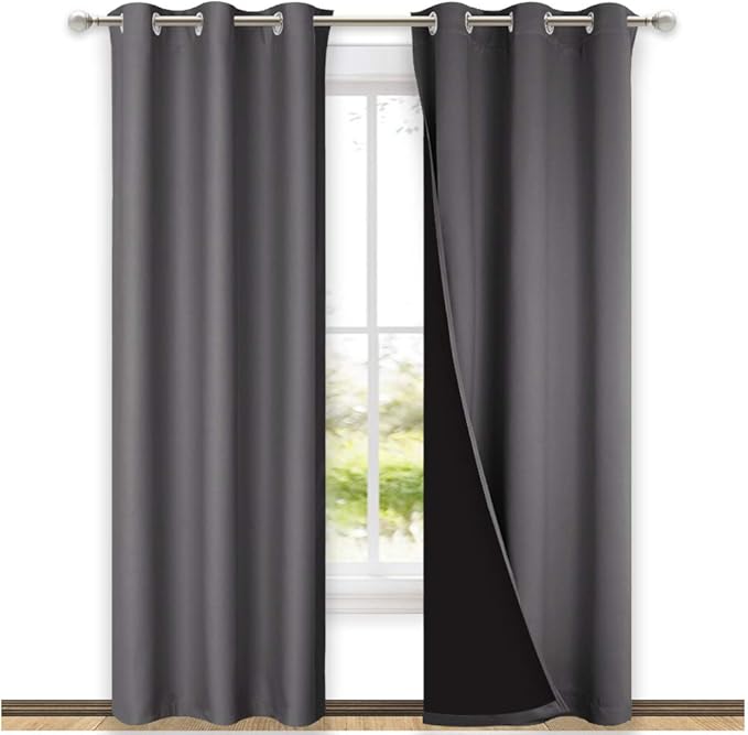 NICETOWN Grey Full Shade Curtain Panels, Pair of Thermal Insulated & Energy