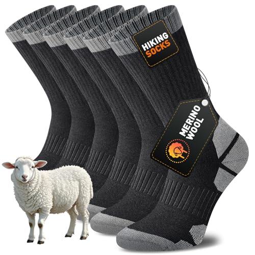 Merino Wool Hiking Crew Socks for Men & Women, Thick Thermal Cushioned Winter Socks, Moisture-Wicking, 3 Pairs