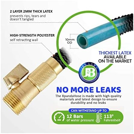 J&B XpandaHose 100ft Expandable Garden Hose - Heavy Duty Superior Strength 3750D - 4 -Layer Latex Core - Extra Strong Brass Connectors and Storage Bag (Black 100)