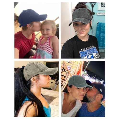 Womens Vintage Washed Distressed Baseball-Cap with Ponytail Hole Sport Golf Hat