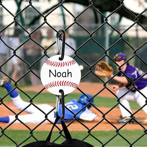 2 Pack Baseball Bag Fence Hooks ? Thick Fence Clips with Writable Acrylic Plates ? Dugout Organizer for Baseball Gear, Backpacks, Helmets, Bottles, Great Gift for Players & Friends