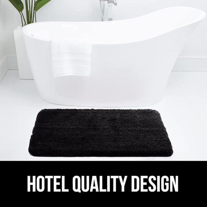 GORILLA GRIP Bathroom Rugs, 60x24, Ultra Soft Absorbent Mat, Thick Plush Bath Rug, Machine Washable, Microfiber Quick Dry, Mats for Shower, Bathtub and Floor, Home Decor Accessories, Black