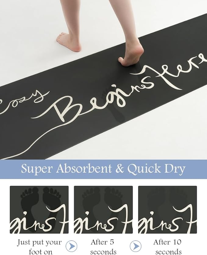 MontVoo-Bath Mat Rug Long Non Slip Super Absorbent Bathroom Runner Stain Resistant Quick Dry Thin Bathroom Mat Fit Under Door-24"x70",Black