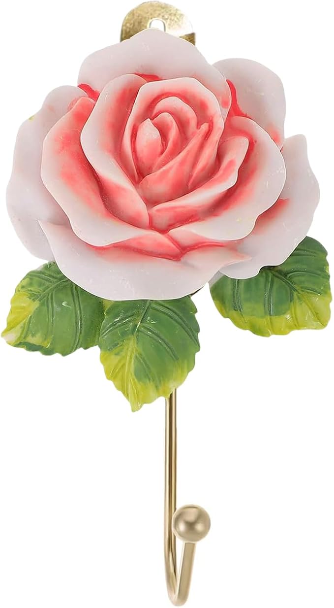 Beautiful Pink Flower Decorative Wall Hook, Fancy Cute Handmade Resin Rose Robe