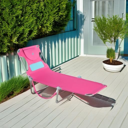 Ostrich the Ladies Comfort Lounger with Chest Support, Foldable and Portable Reclining Outdoor Patio Beach Lawn Camping Pool Tanning Chair, Pink