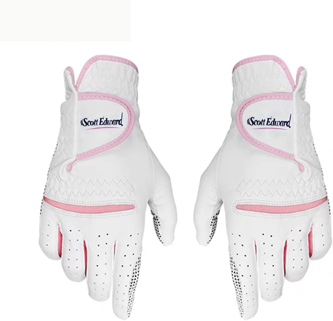 Scott Edward Women's Leather Golf Gloves - Non-Slip, Breathable, Enhanced Grip | 2-Pack (Pink)