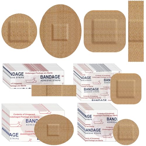 Geiserailie 200 Pcs Adhesive Small Spot Bandages Bulk Fabric Oval Flexible Adhesive Nose Face Bandages with Non Stick Pad Round Oval Square Strip for Skin Wound Care