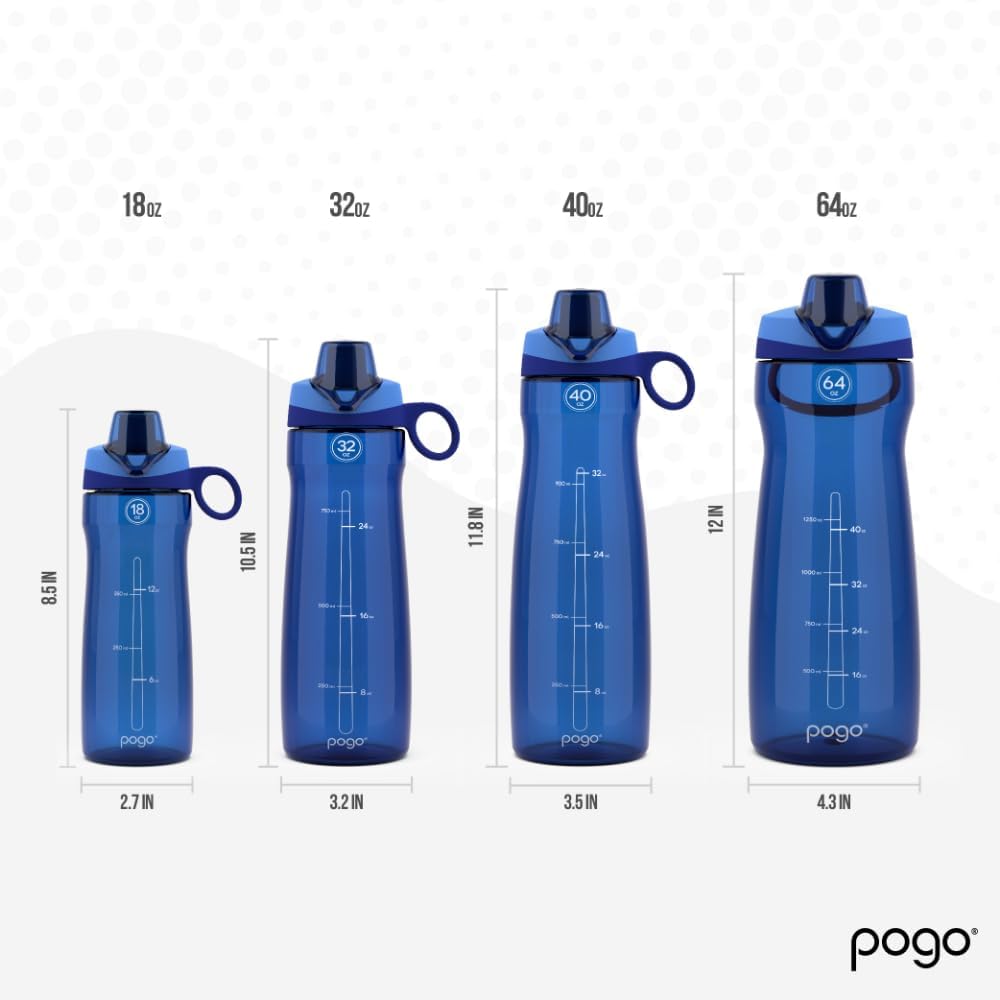 Pogo Water Bottle - Reusable BPA-Free Plastic with Chug Lid & Carry Handle | 18oz, 32oz, 40oz, 64oz