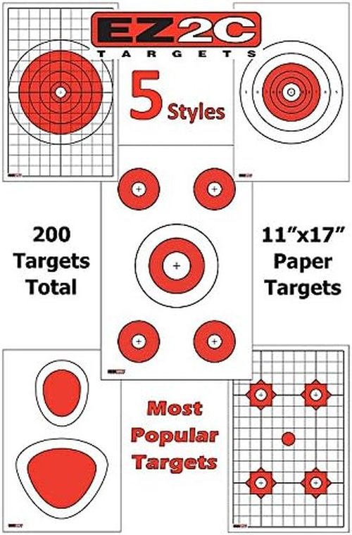 EZ2C 5-Pack Bright Gun & Rifle Paper Targets - Highly Visible 11" x 17" Shooting Targets for Range & Outdoor Use