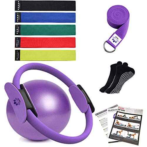 YXILEE Pilates Ring Circle Set - Workout at Home Workout Equipment Women - Booty Bands Stretching Equipment Pilates Mini Exercise Ball for Legs Arms and Thighs