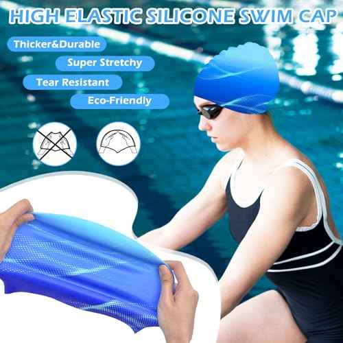 Swim Cap for Women Adult, Silicone Swimming Waterproof Bathing Cap Swimming Hat for Long Hair to Keep Hair Dry