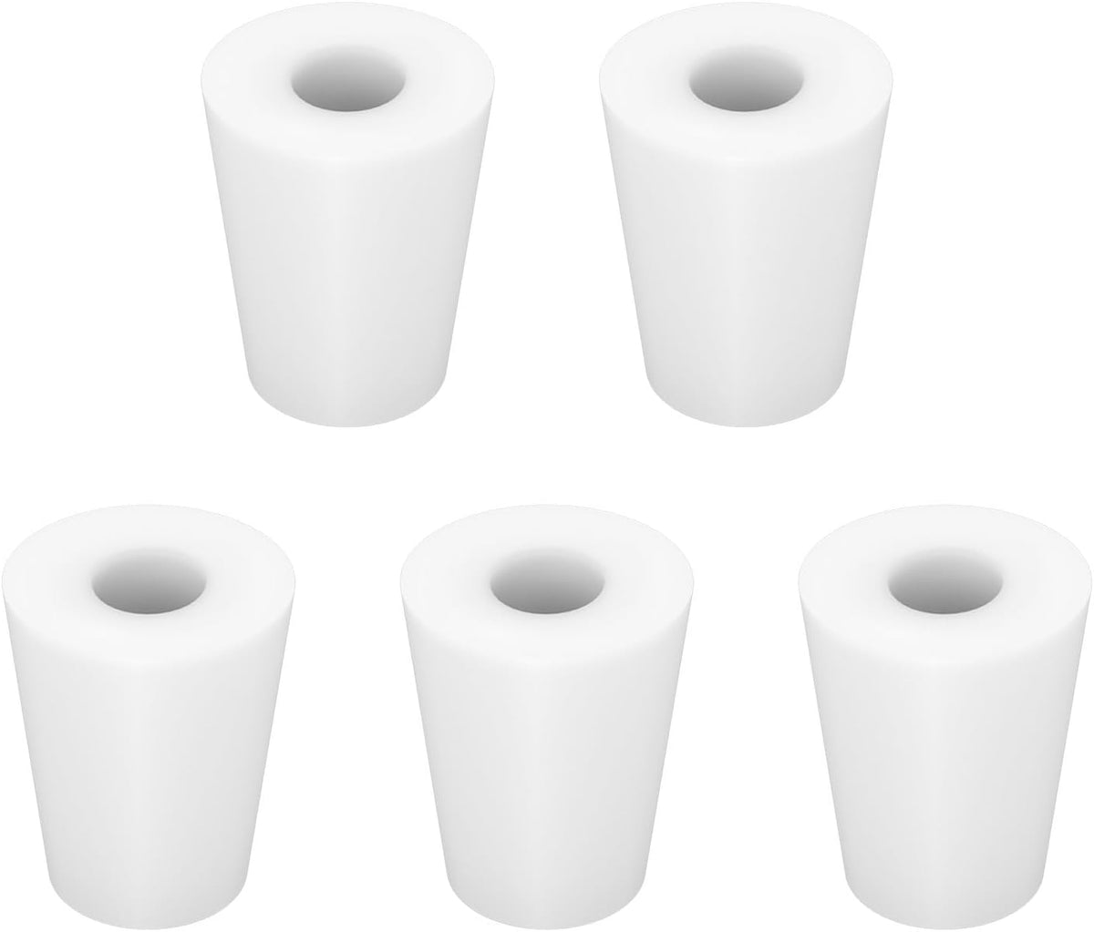 Labasics 5-Pack 2# Single-Hole Silicone Stoppers, White Tapered Lab Seal Stoppers with 0.31" Hole, Durable and Reusable Silicone Plugs for Laboratory Glassware, Airtight Sealing, and Experiments
