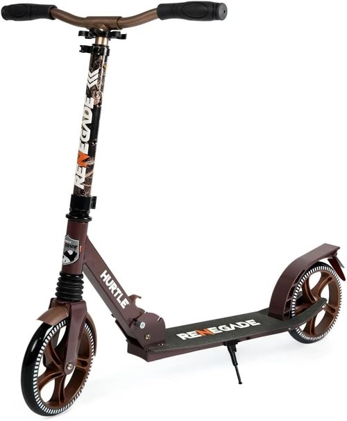 Hurtle Renegade Kick Scooter - 2-Wheel Folding Design with Adjustable T-Bar Handlebar & Anti-Slip Deck