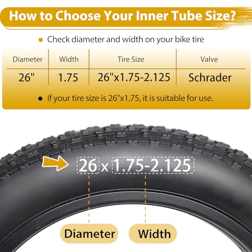2 Pack 26 Inch Bike Tube, 26" Bicycle Tube for 26 x 1.75/1.9/1.95/2.0/2.1/2.125 Bike Tire, Butyl Rubber Inner Tube with 2 Tire Levers for Mountain MTB Bike