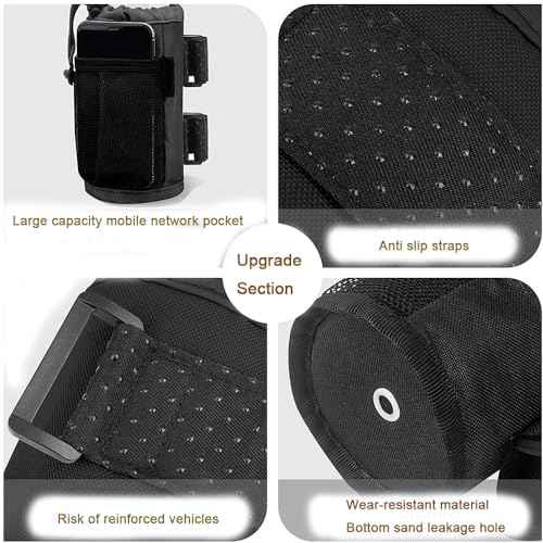 Cup Holder for Bike,Scooter and Wheelchair,Water Bottle Holder for Walker,Golf Cart and Beach,Universal Drink Holder Accessories with Net Pocket and Cord Lock (1 Piece,Black)