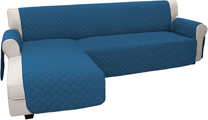 Easy-Going L Shape Sofa Slipcover - Reversible Sectional Couch Cover - Chaise Lounge Slip Cover - Furniture Protector - Peacock Blue
