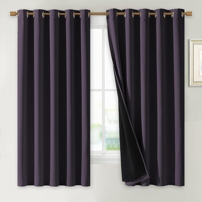 NICETOWN 100% Blackout Lined Curtains, 1 Pair, 2 Thick Layers Completely