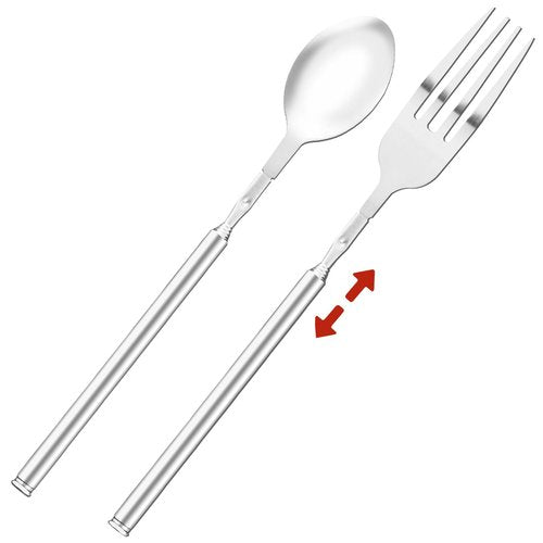 OXDFK 2 PCS Telescopic Fork Spoon Set, Stainless Steel, Extendable 25.3 In, BBQ Dinner Fruit Dessert, Camping Flatware
