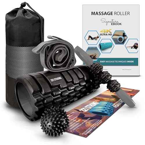 321 STRONG 5 in 1 Foam Roller Set with Hollow Core Deep Tissue Massager, Muscle Roller Stick, Stretching Strap, Spikey Plantar Fasciitis Ball, and Carry Bag, with 4K eBook