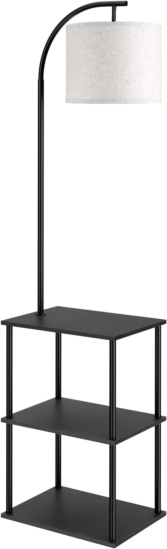 PARTPHONER Floor Lamp with Table, Night Stand with Lamp, Narrow Side Table with 3CCT LED Bulb, Small Coffee Table, Modern End Table with Storage Shelves for Living Room Bedroom Home Décor, Black