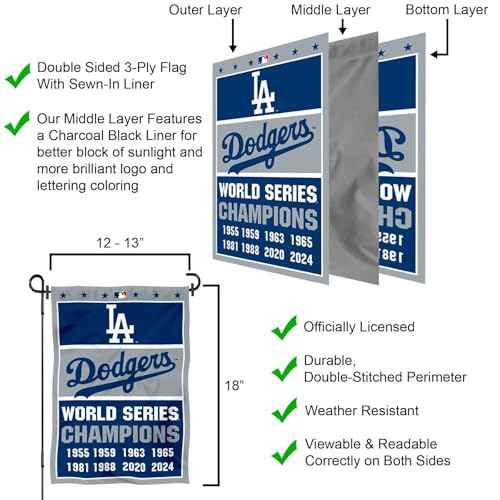 Dodgers 8 Time World Champions Series Double Sided Garden Flag