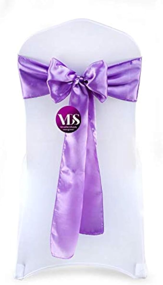 VDS Satin Chair Sashes Chair Cover Back Tie Sateen Bows Ribbon for Wedding Birthday Graduation Engagement Ceremony Event Party Banquet Venue Hotel All Dining Chair Decoration (10PC) (Lavender)