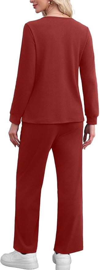 WIHOLL Lounge Sets for Women Two Piece Outfits Button Down Sweatsuit Sweatpant with Pockets Fall Fashion 2025