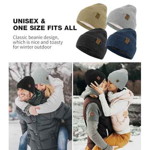 Winter Beanie Hat for Men Women, Warm Unisex Winter Knitted Hats, Stretchy Cuffs and Thick Warm Lining Beanies