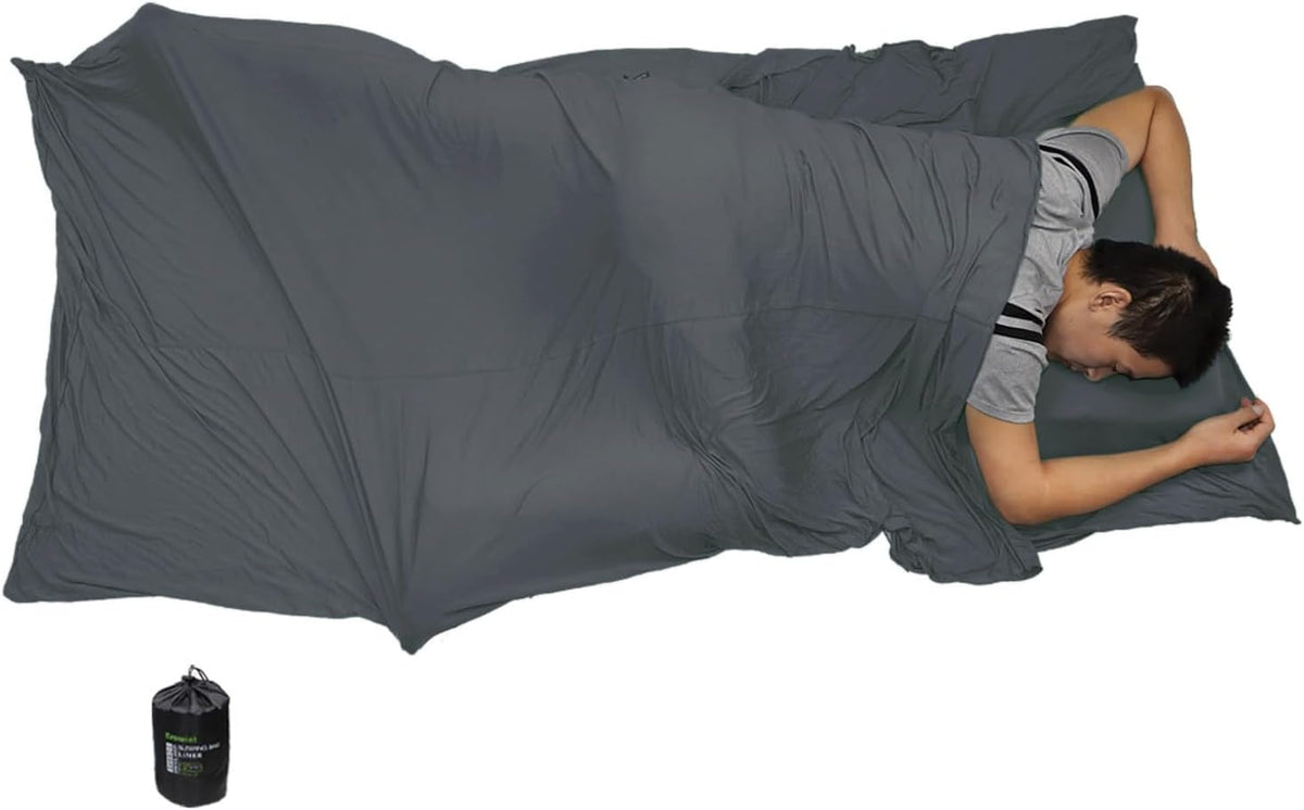 Travel Sheets for Hotel, Rayon Derived from Bamboo, Stretchy Sleep Sack for Adults, Warm Weather/Summer Sleeping Bag Liner for Camping and Travel, Rectangular with Pillow Pocket, Mummy, Cooling Sheets