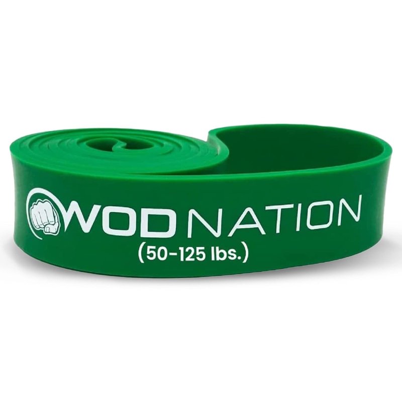 WOD Nation Pull-Up Assist Resistance Band - Assisted Pull-Up Training - Heavy Resistance Bands 50-125 - Stretch & Mobility with Green Stretch Strap - 41-Inch, Green, 50-125 lb