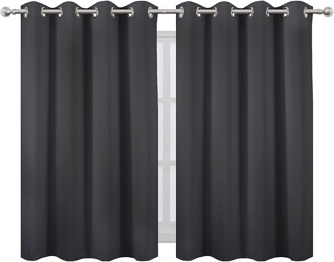 LEMOMO Dark Grey Thermal Blackout Curtains/52 x 45 Inch/Set of 2 Panels Room