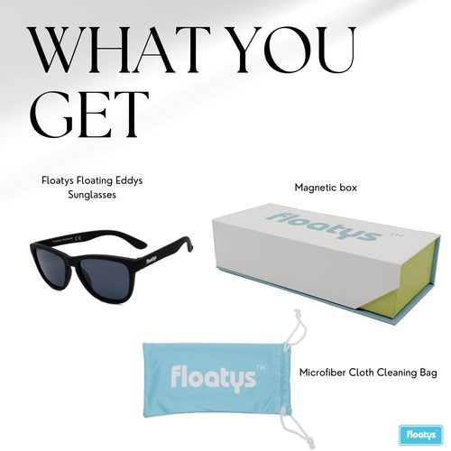Floatys Floating Sunglasses Rubberized Eddys | Polarized Water Repelling Lenses | No Slip Frame | Lightweight | Men and Women (Black Frame/Grey Lens)