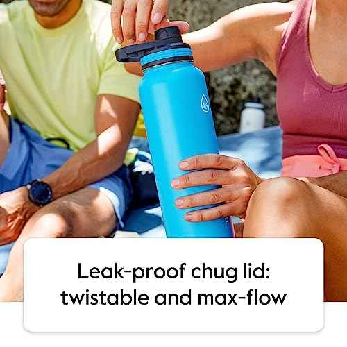 ThermoFlask Bottle with Spout Lid - Stainless Steel Water Bottles with Double-Wall Insulation & BPA-Free Spout Lids - Leak-Proof Reusable Bottles & Lids - 24 oz, Mayan Blue/Black (2 Pack)