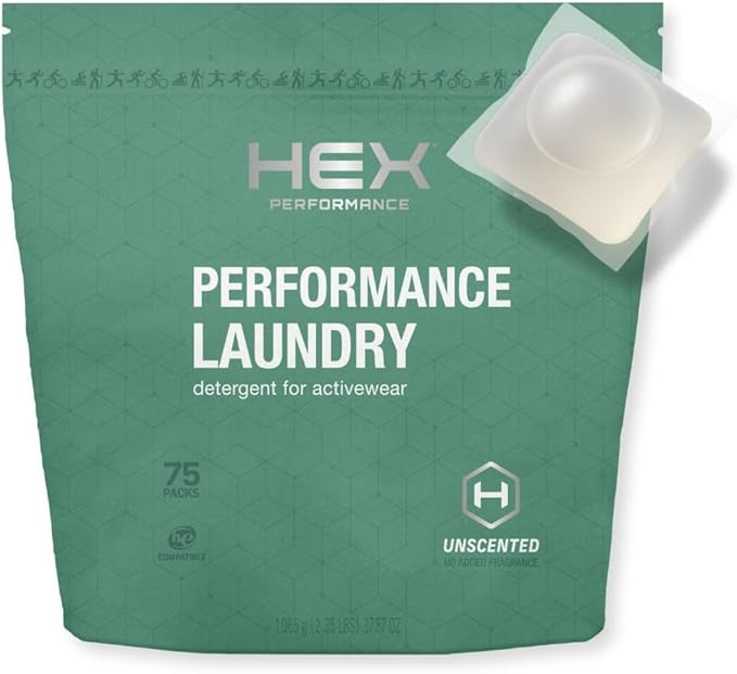 HEX Performance Laundry Detergent Packs for Activewear & Technical Fabrics, Deep Odor & Sweat Removal Without Fragrance, Eco-Friendly Biodegradable Formula, HE Compatible, Unscented, 75 Count