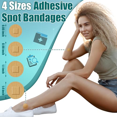 Funtery Adhesive Spot Bandage 4 Sizes Round Flexible Fabric Adhesive Round Tan Non Latex Bandage for Wound Care and Hides Skin Spots Ideal for Small Incisions(100)