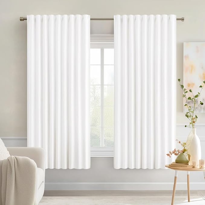 MIULEE Pure White Back Tab Light Blocking Curtains 63 Inch Length 2 Panels Set