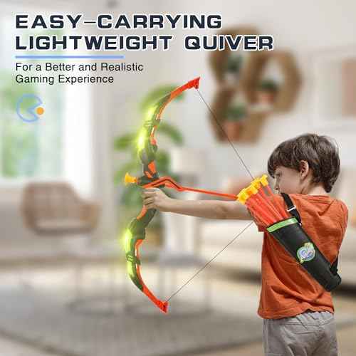 Bow and Arrow Set for Kids, 2-Pack LED Light Up Archery Set with 20 Suction Cup Arrows, Indoor and Outdoor Toy for Boys Girls Age 4-8 8-12 with Standing Target&2 Quivers, Birthday Gift 3-12 Years Old