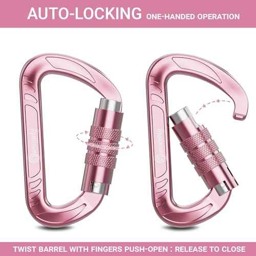 3inch Auto Locking Carabiner Clips Heavy Duty, 12KN /2697lbs Lightweight keychain carabiners, Sturdy Twist Lock Caribeeners for Camping Hiking Hammock Swing Backpack, dog leash and Harness etc