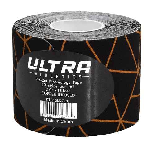 Copper-Infused Kinesiology Tape, 20 Precut Water Resistant Strips, Stretch Indicator, Elastic Athletic Tape for Sports & Weightlifting, Muscle Strain Relief & Joint Support (Black Copper)
