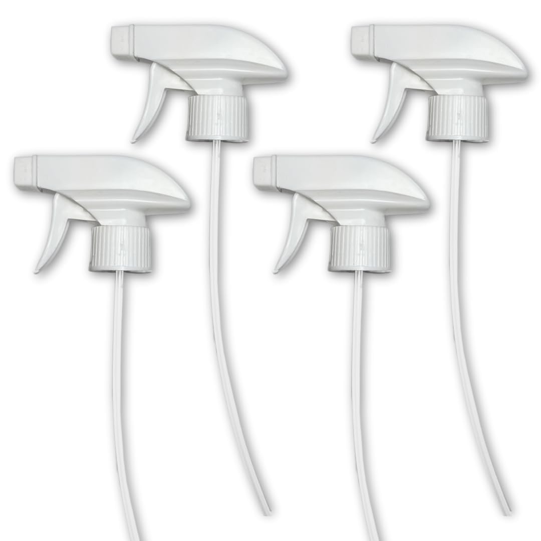 4-Pack White Trigger Sprayers - Heavy Duty Dual Misting and Stream Spray Bottle. Perfect Sprayer Head Replacement for 8oz,16oz, or 32oz Spray Bottles for Home, Kitchen, Garden and Office