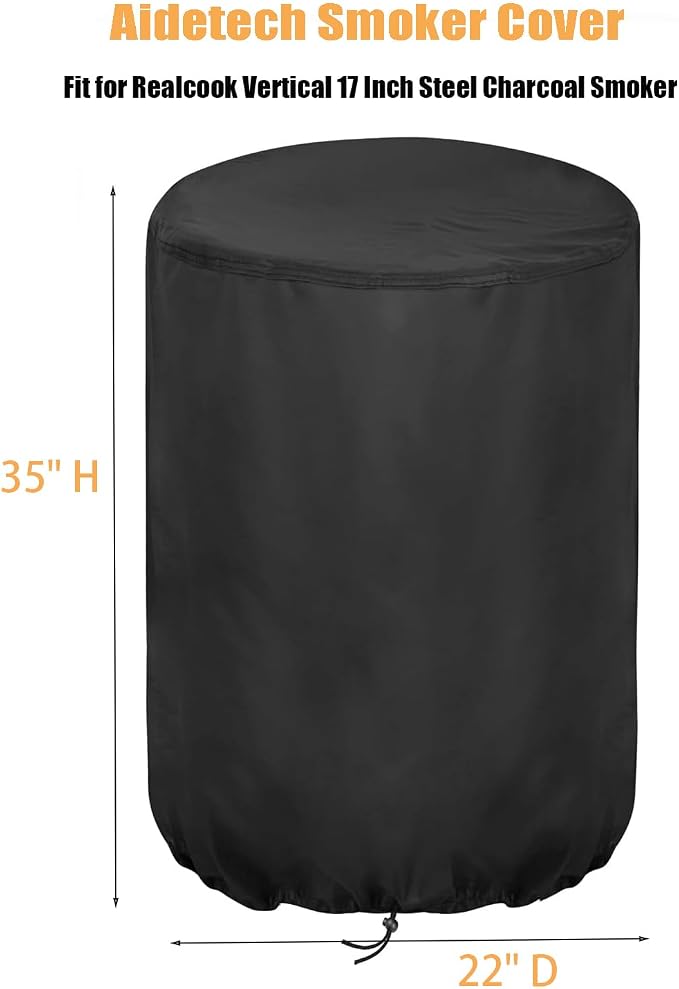 Smoker Cover Fit for Realcook Vertical 17 Inch Steel Charcoal Smoker, Waterproof Grill BBQ Cover Vertical Smoker Covers-22 D x 35" H