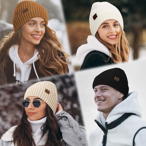 Durio Men Silk Lined Beanie - Unisex Winter Hats Double Layered Stylish Knited Cuffed Plain Hat Ski Snow Hat