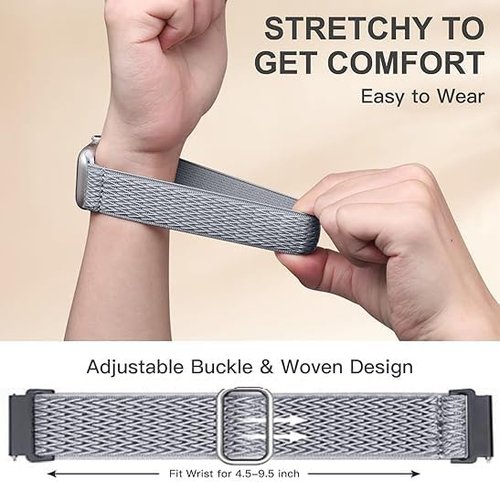 Fitvii | 22mm Breathable Elastic Nylon Smart Watch Bands - Adjustable Replacement Straps (3-Pack)