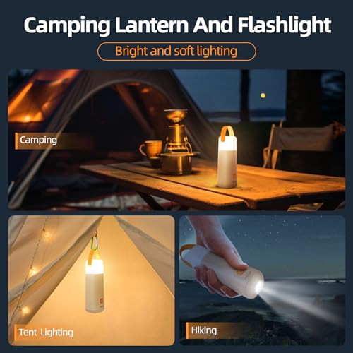 Dawnrise LED Camping Lantern, Up to 350 Hours Rechargeable Camping Light, 4 Modes Outdoor Flashlight Lantern with Red Light, Water Resistant Portable Tent Light for Emergency,Hiking,Hurricane (Yellow)