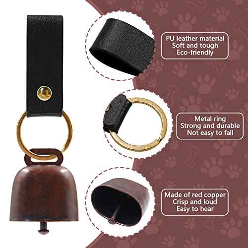 4Pcs Loud Bear Bells with Whistles and PU Leather Keychains, Bear Bells for Hiking and Loud Whistles, Cow Bells, Dog Bells