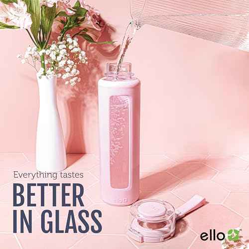 Ello Syndicate 20oz Reusable Glass Water Bottle with One-Touch Leak Proof Flip Lid, Protective Non-Slip Silicone Sleeve, Carry Loop for Coffee, Tea and Water, BPA-free, Dishwasher Safe, Tech Blue