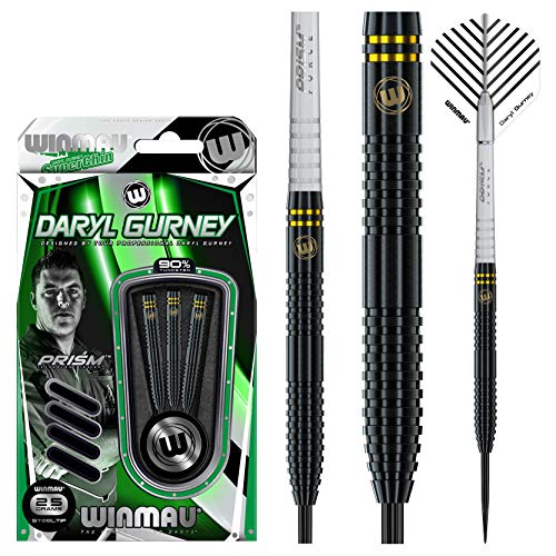 Winmau Daryl Gurney Signature 90% Tungsten Darts Set with Prism Flights and Prism Shafts (Stems) Steel tip & Soft Tip - Gold/Black