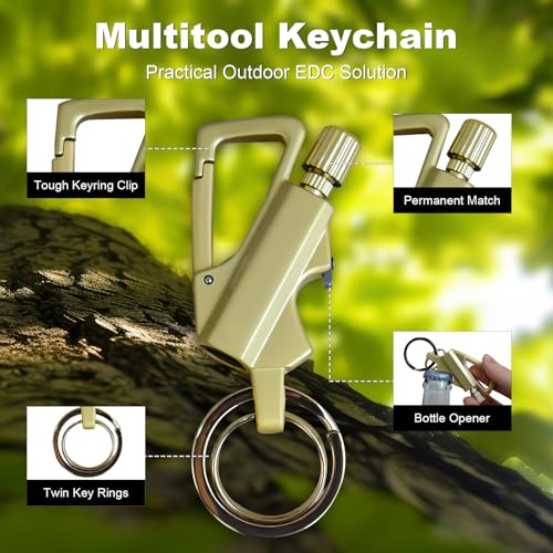 2 Pack Permanent Match Infinity Lighter, Permanent Match Infinity Lighter with Multitool Keychain Bottle Opener, Keychain Multitool for Camping & Hiking, Gift for Man