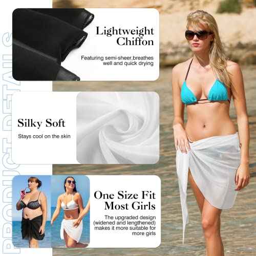 2pcs Beach Cover Up for Women, Chiffon Sarong Swimsuit Coverup for Pool, Summer Resort Wear Black White